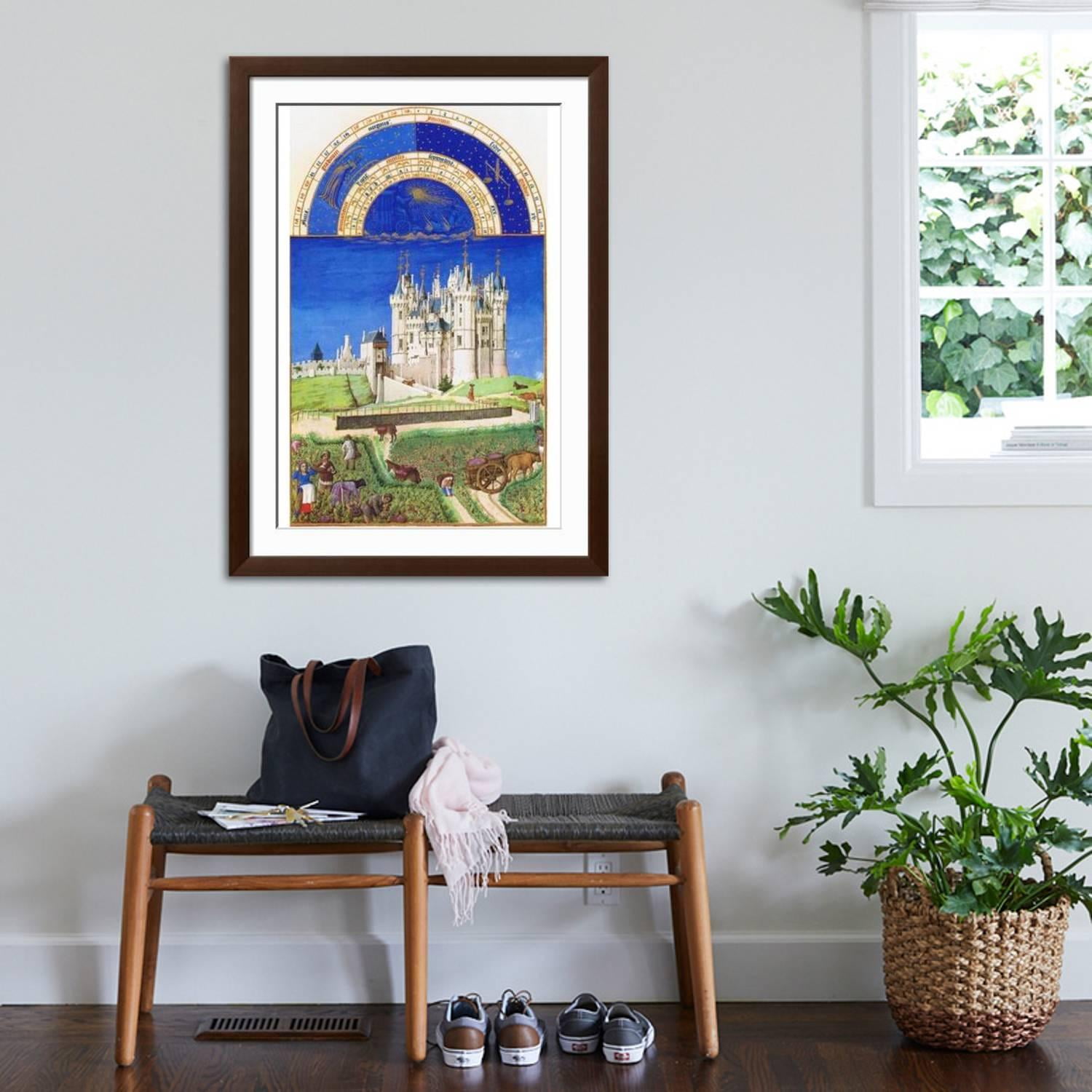 Art.com Le Tres Riches Heures Du Duc De Berry - September Art Print by Paul Herman & Jean Limbourg, Brown Frame Wall Art, 32" x 44"