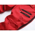 thumbnail image 4 of YLSDY Men's Ripped Jeans Red Side Stripe Slim Fit Distressed Denim Zipper Pants Skinny Fit Streetwear Fashion Pants Red 36, 4 of 9