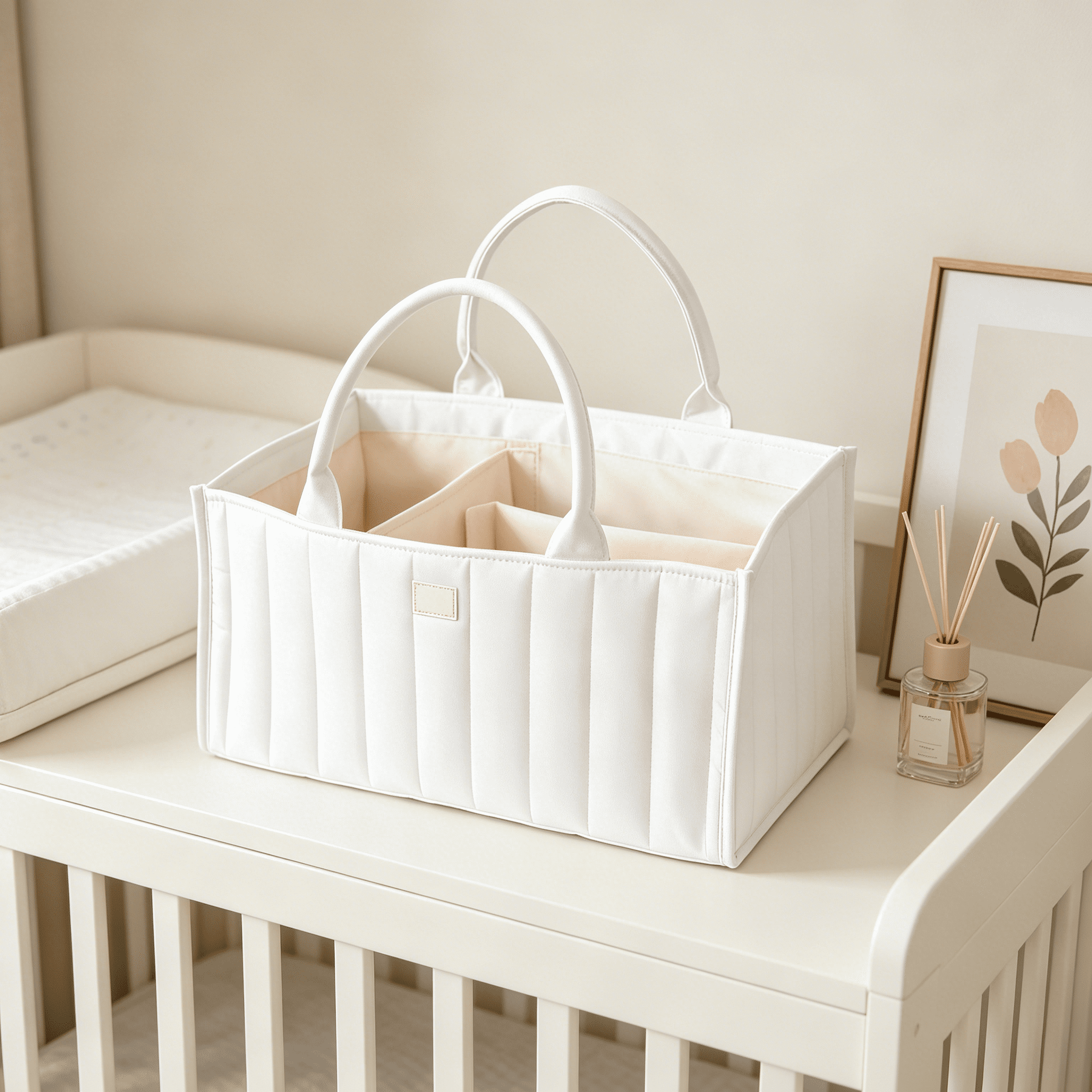 XIBUFE 2026 New Baby Diaper Caddy | Newborn Essentials Organizer for Diaper Changing Station Caddy Organizer with Handle(Ivory),For Baby Care,Nursery,Diaper Storage,Home Organization,Travel.