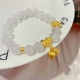 thumbnail image 5 of K-KED Real Pure 24k Yellow Gold Bracelet 3D Lotus Tube Bead White Chalcedony 7inchL-With Gold Bead-0.7-1g, 5 of 6
