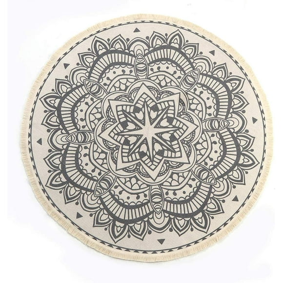 4 Ft Cotton Rugs Round Washable Chic Bohemian Mandala Hand Woven Round Rugs
