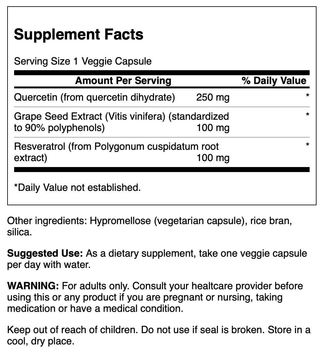 Swanson Resveratrol and Quercetin 30 Veggie Capsules