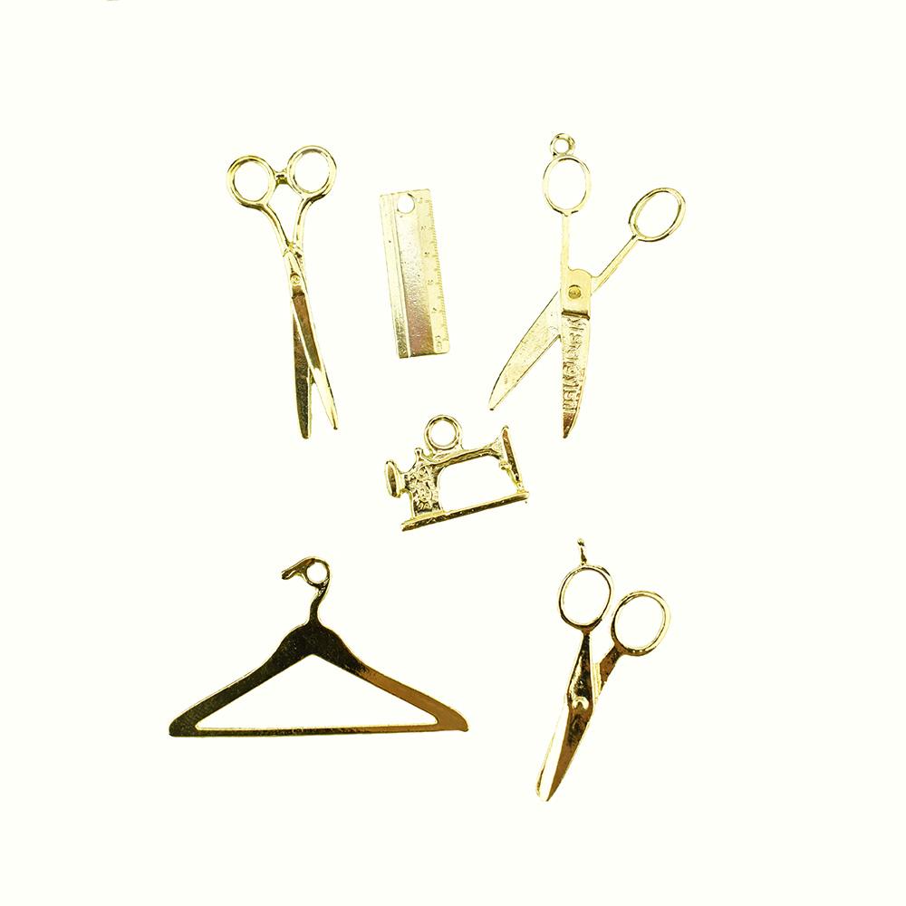 Scissor, and Sewing Charms, Gold, Assorted Sizes, 6Piece