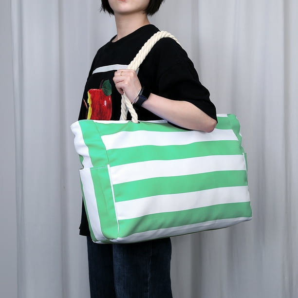 Bolsas de playa de verano Bolsa de hombro impermeable a rayas Casual para viajes Verde Likrtyny Para Estrenar Walmart en linea