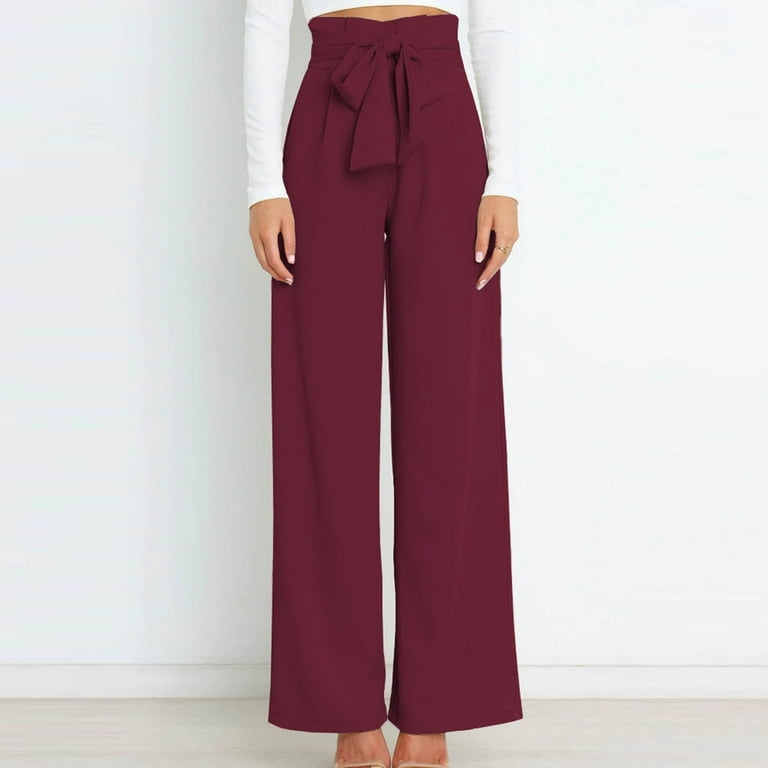 Zodggu Womens Solid Color High-Waist Full Length Long Pants Comfy Versatile Loose  Womens Wide Leg Pants Comfy Versatile Young Adult Love 2023 Joggers Female Fashion  Wine 8 