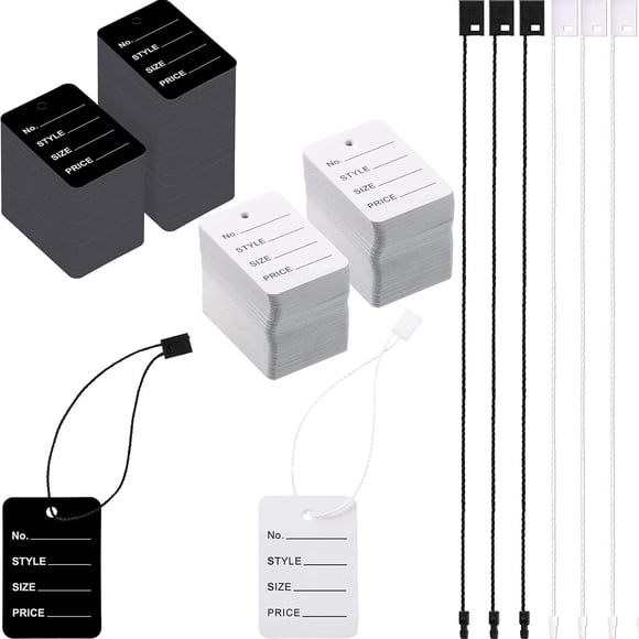 Etiquetas de Precio con Cuerda Adjunta, Etiquetas de Ropa, Etiquetas Colgantes en Blanco y Negro para Ropa, Joyería Personalizada, Manualidades, Regalo al por Menor