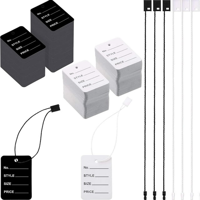 Etiquetas de Precio con Cuerda Adjunta, Etiquetas de Ropa, Etiquetas Colgantes en Blanco y Negro para Ropa, Joyería Personalizada, Manualidades, Regalo al por Menor