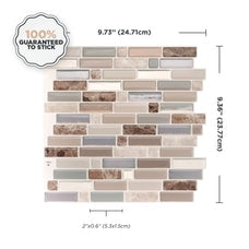 Smart Tiles Peel and Stick Backsplash, 5 Adhesive Tiles, Crescendo Beige/Brown/Grey, 9.72"x9.36"