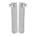 thumbnail image 4 of Girls Bow Knee High Socks Vertical Ribbed Cotton Long Stockings Soft Stretchy School Uniform Socks for Kids Daily Wear Party Dressy Outfits(4-12 Years,Grey), 4 of 4