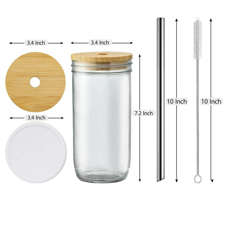 Glass Cups with Bamboo Lids and Straws,24oz Tumbler With Handle,4 Pack  Mason Jar with Lid and Straw-…See more Glass Cups with Bamboo Lids and