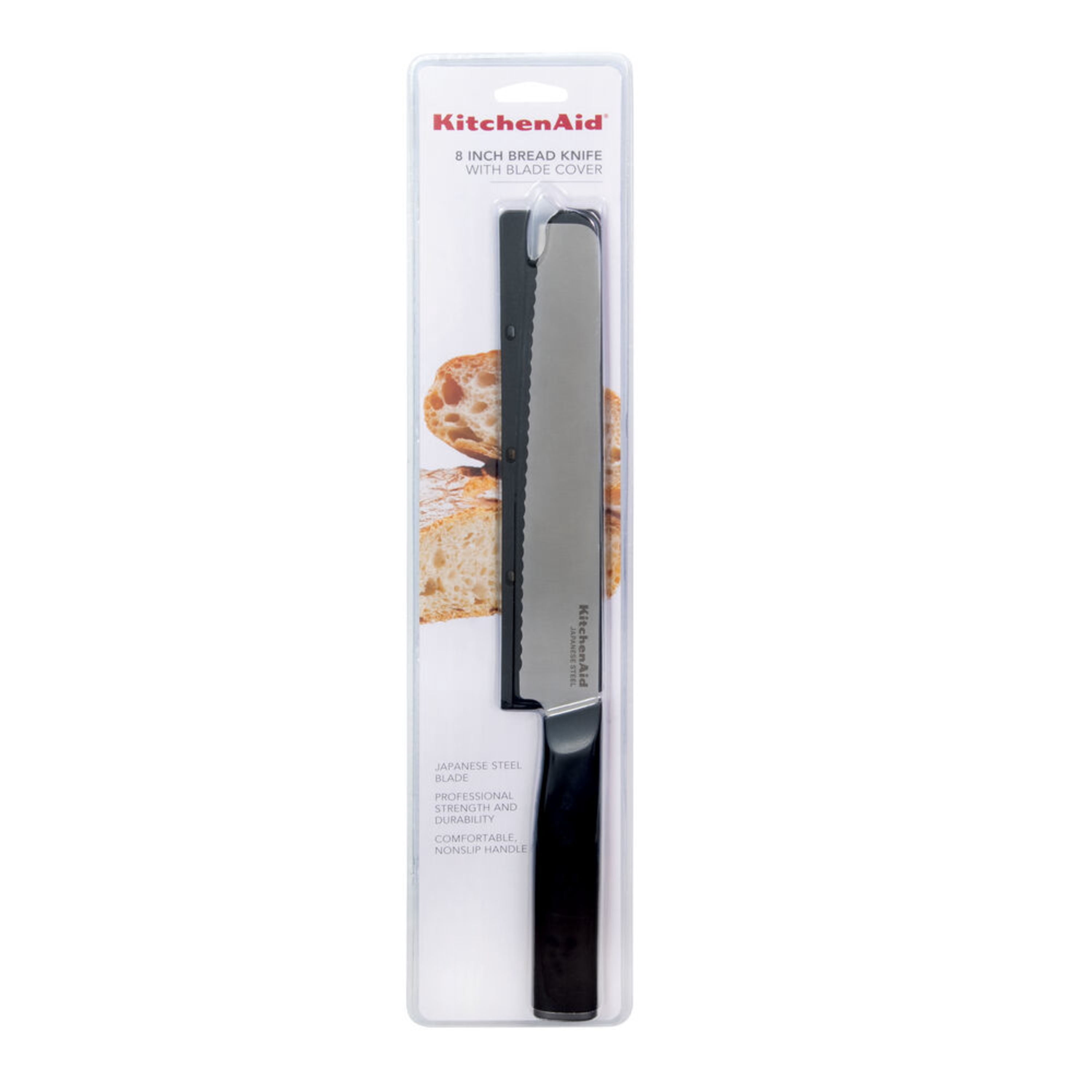 Kitchenaid Classic Serrated Bread Knife with Endcap and Blade Cover, 8-inch, Black