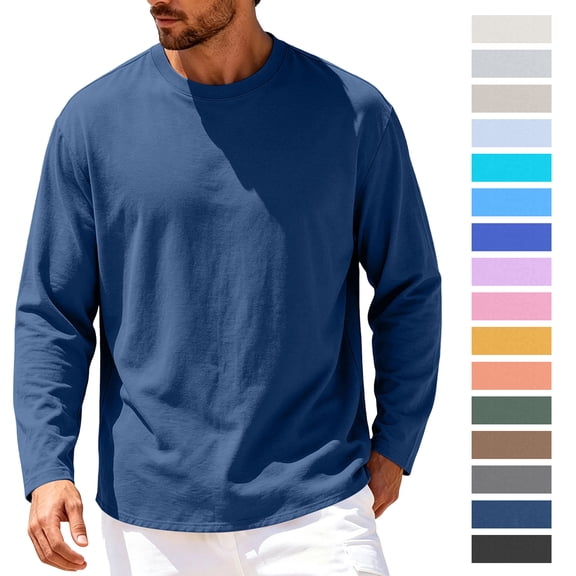 Jovrlynd Mens Long Sleeve Shirts Cotton Crewneck Relaxed Fit Fall Basic Tops Soft and Comfy, S-3XL