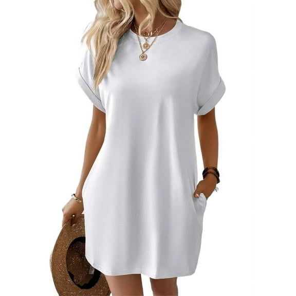 Womens Summer Dresses Fashion 2025 Short Sleeve Spring Mini Dress Casual Beach Vacation Clothes Dresses White XXL