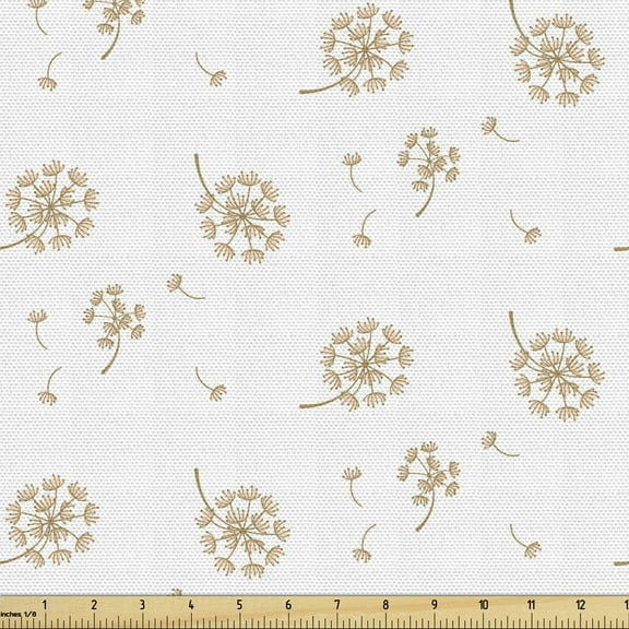 Ambesonne Dandelion Fabric by the Yard Upholstery, Floating Botanical, 5 Yards, Camel and White