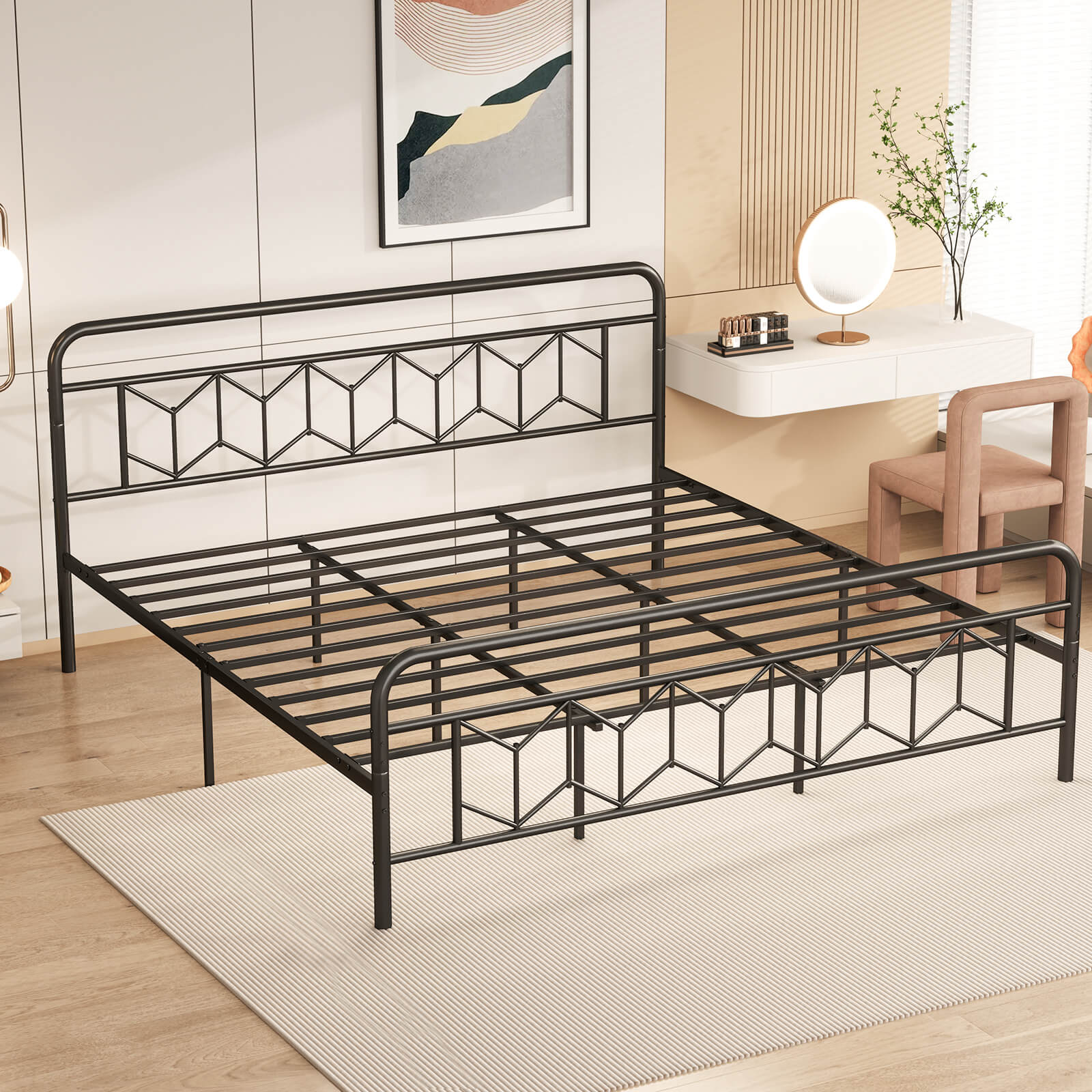 Infans King Size Bed Frame Mattress Foundation w/ Headboard 12.5" Under-bed Storage