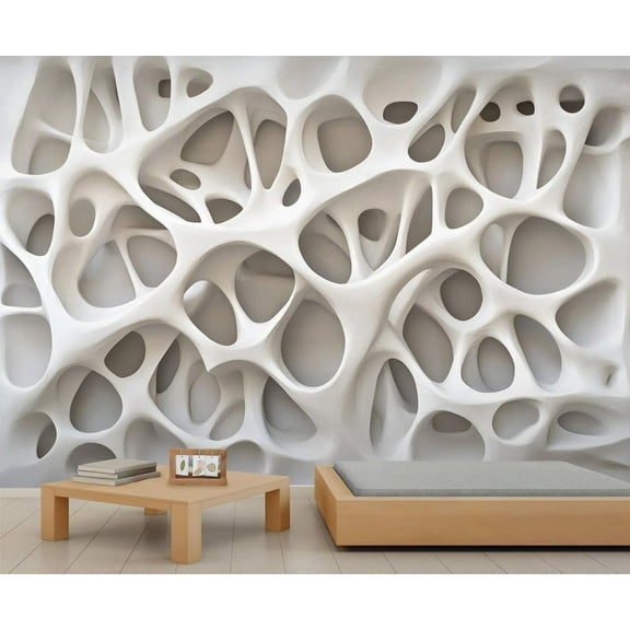Abstract Stereo Geometry Wall Mural, Relief White Texture 3D Wallpaper Mural, Nordic Modern Art Wall Murals Wallpaper For Boys And Girls Bedroom 55"W x 28"H (Not Peel and Stick)