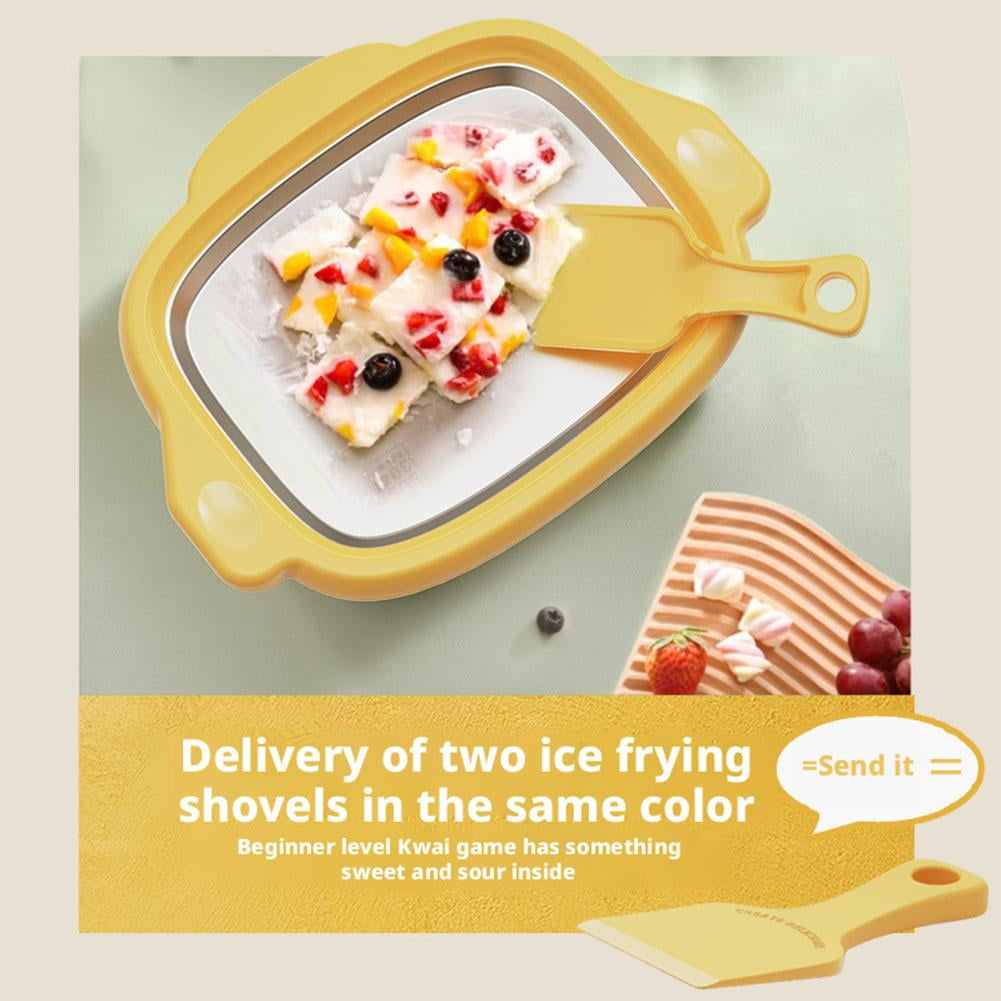 Stainless Steel Rolled Ice Cream Maker Kit for Home Use, DIY Instant Ice Cream Roll Tray with 2 Scrapers for Yogurt & Sorbet