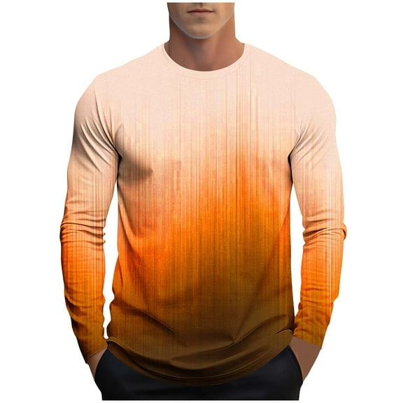 PIWHJQK Men Long Sleeve Athletic Shirts Undershirts Men Gradient Print Athletic Long Sleeve Crew Neck Active Shirt Casual Shirts