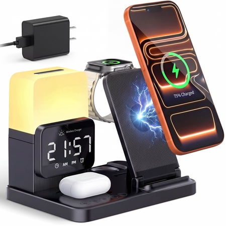 ETEPEHI Wireless Charger: Adjustable 6-in-1 Charging Station for Multiple Devices, Charger Stand with Night Light, Compatible with iPhone 17 16 15 14 13 12 Pro Max & iWatch 11/10/9/8