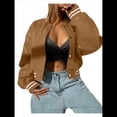 thumbnail image 2 of Chaqueta de Corta con Botones y Larga con Cuello Alto para Mujer, Estilo Motero Informal, para Otoño. Caqui M, 2 of 5