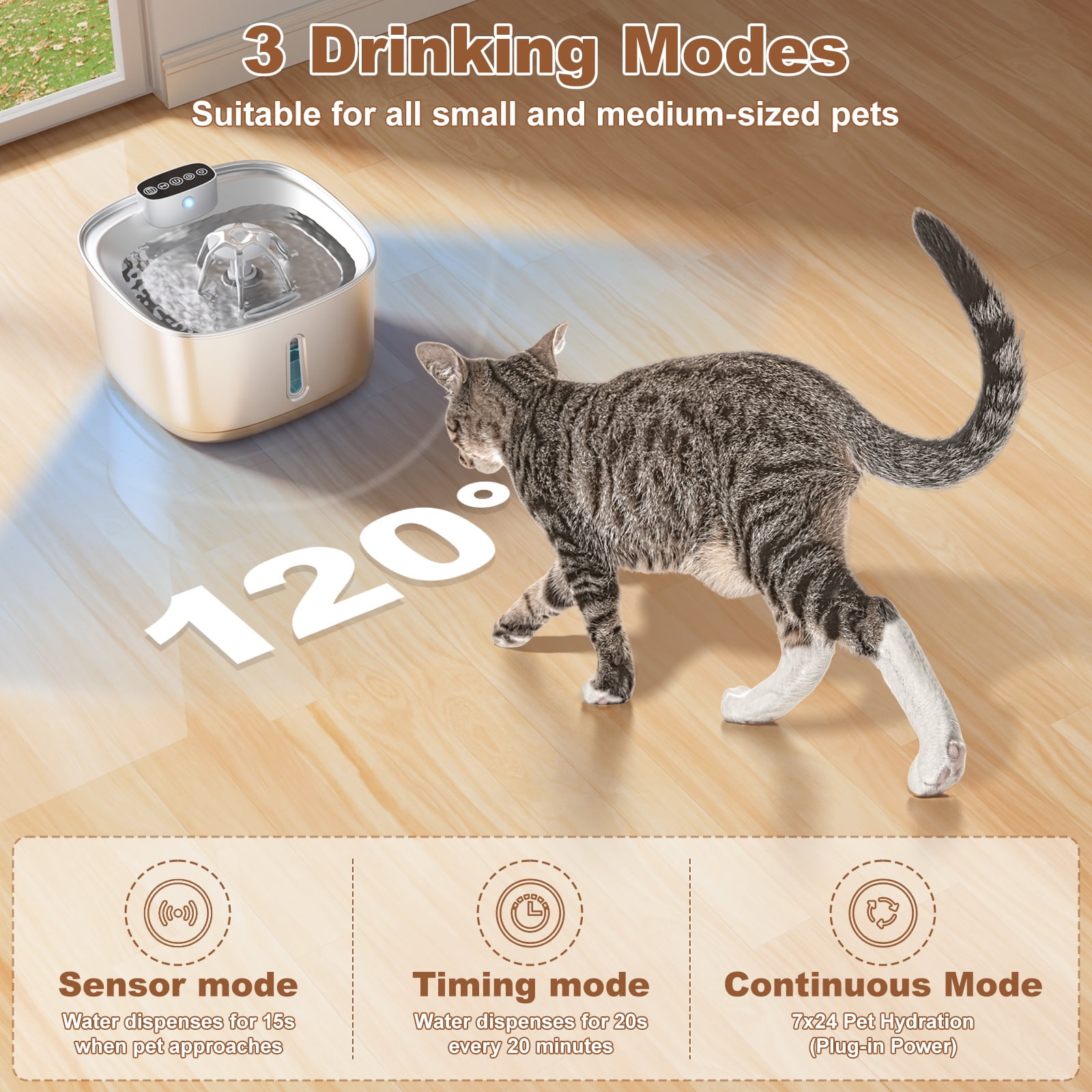 BEBANG Wireless Cat Water Fountain Battery Operated, 108oz/3.2L Automatic Pet Fountain for Dogs Cats Drinking Indoor, 8 Filters