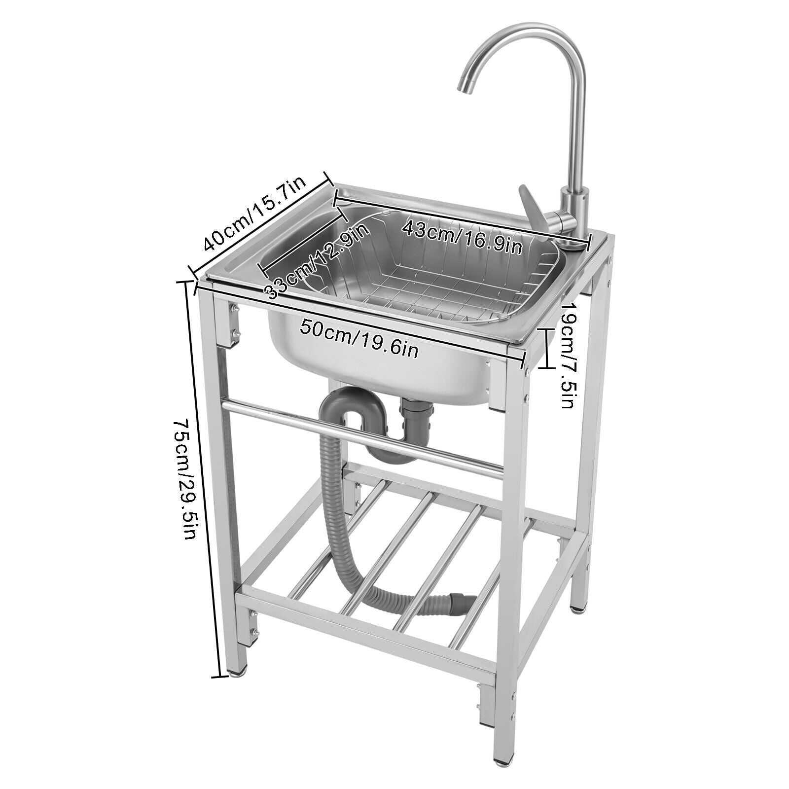 Stainless Steel Single Bowl Utility Sink Freestanding Basin Sink for Laundry Room Bathroom Kitchen
