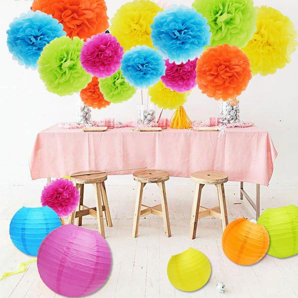 APLANET Set of 20 Assorted Rainbow Color Paper Pom Poms and Paper Lanterns 5