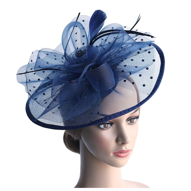 XASZHN Women Bridal Hair Clip with Feathers Lace Netting Head Accessory Navy_003 One Size