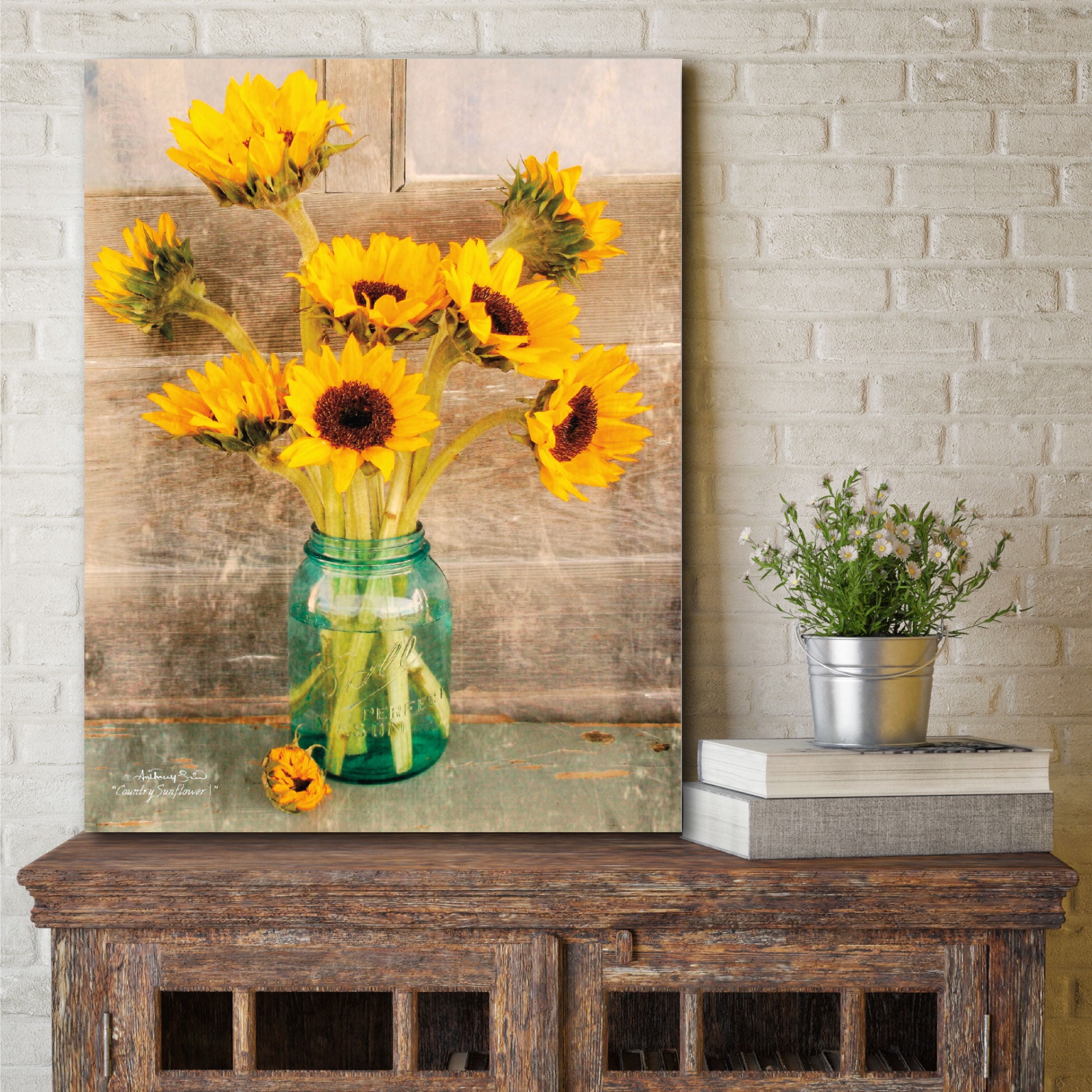 Courtside Market Sunflowers in mason jar 16"x20" Gallery-Wrapped Canvas Wall Art