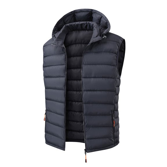 Lmueinov Mens Puffer Vest Outdoor Warm Casual Sleeveless Detachable Hooded Jacket Wind Resistant Solid Zip Up Waistcoat with Pockets 3XL-7XL
