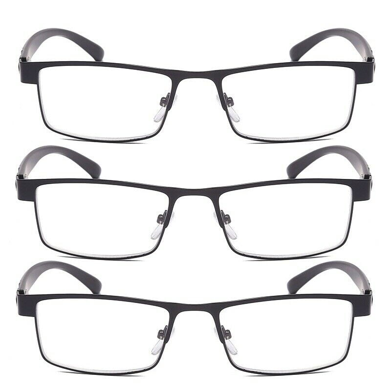 3 Packs Mens Rectangular Classic Metal Frame Reading Glasses Black ...