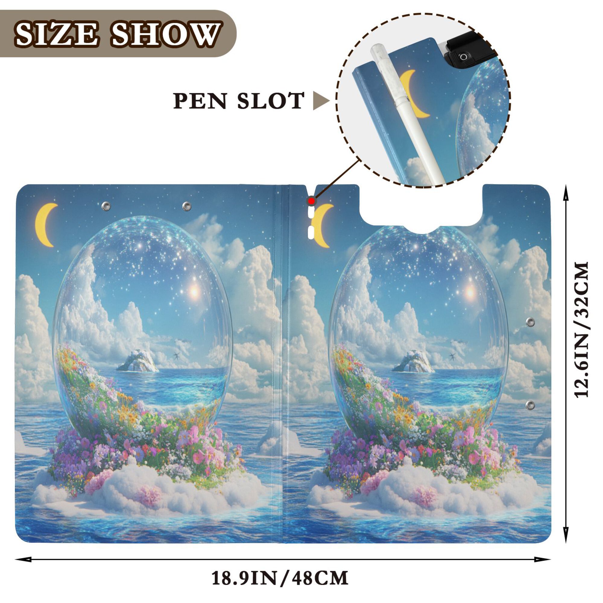 FORMRS A4 Clipboard Folder with Pen Holder Horizontal Foldable School Office Binder, Crystal Ocean