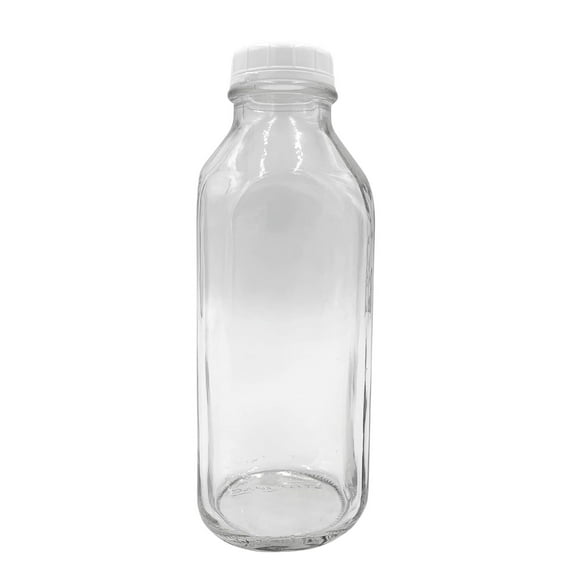 1 LTR (33.8 oz) Glass Milk Bottle with . Made in USA, Square Style