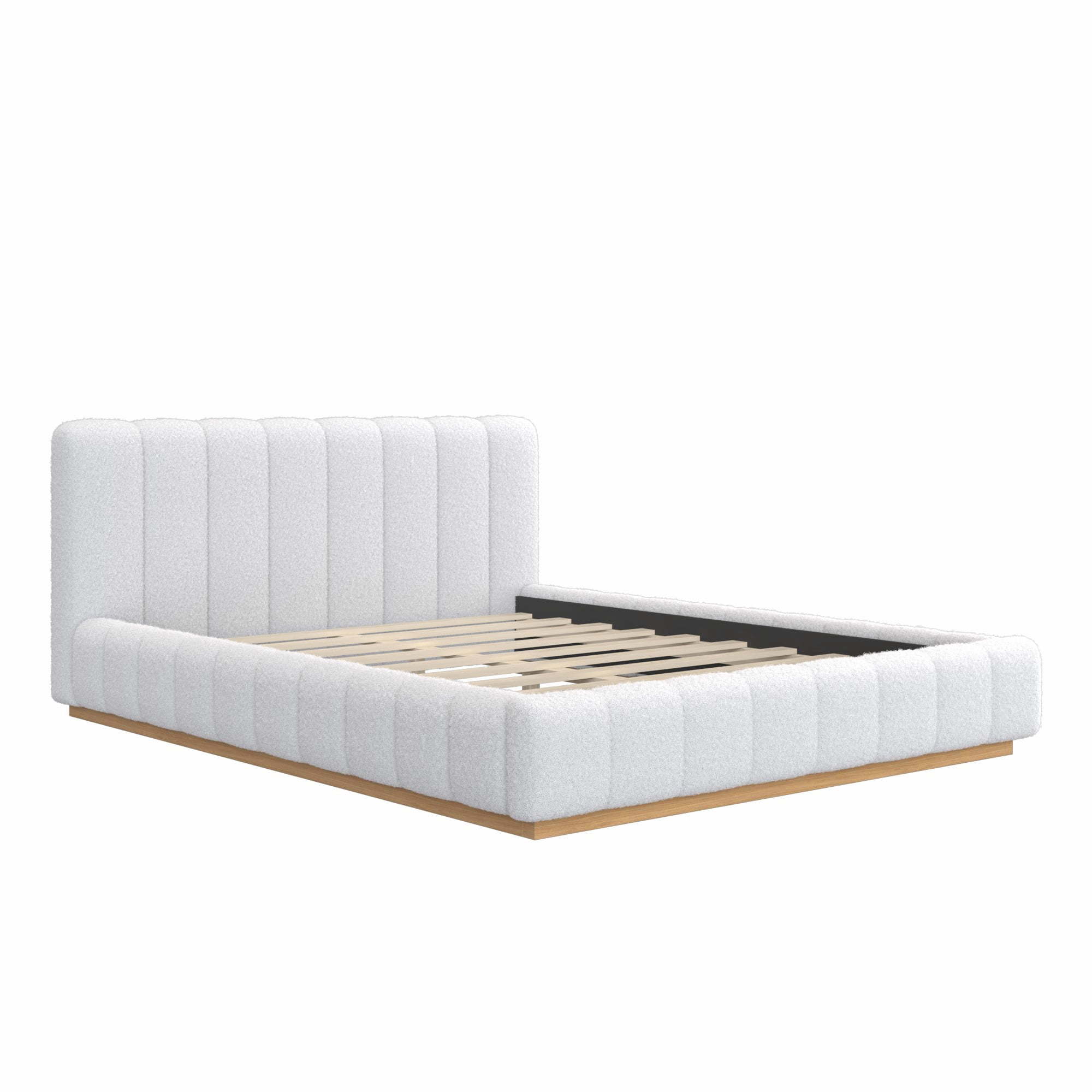 Euroco Boucle Upholstered Queen Size Platform Bed, White