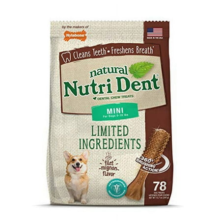 UPC: 0018214842774 | Nylabone Natural Nutri Dent Filet Mignon Limited Ingredients Mini Dog Chews