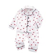 thumbnail image 1 of Odeerbi 1-5 Años Pijama de Satén Para Niño, Niña, Con Solapa de Muesca, Camisa de Manga Larga, Pantalón, Estampado de Amor, Ropa de Dormir, Pijama de Dos Piezas, 1 of 3