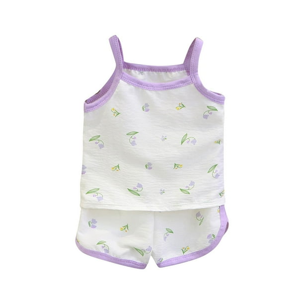 Odeerbi 0-10 Años Niño Niña Conjunto de Verano Con Camisola de Algodón Con Estampado Floral Conjunto de Dos Piezas Con Pantalones Cortos Y Cintura Elástica