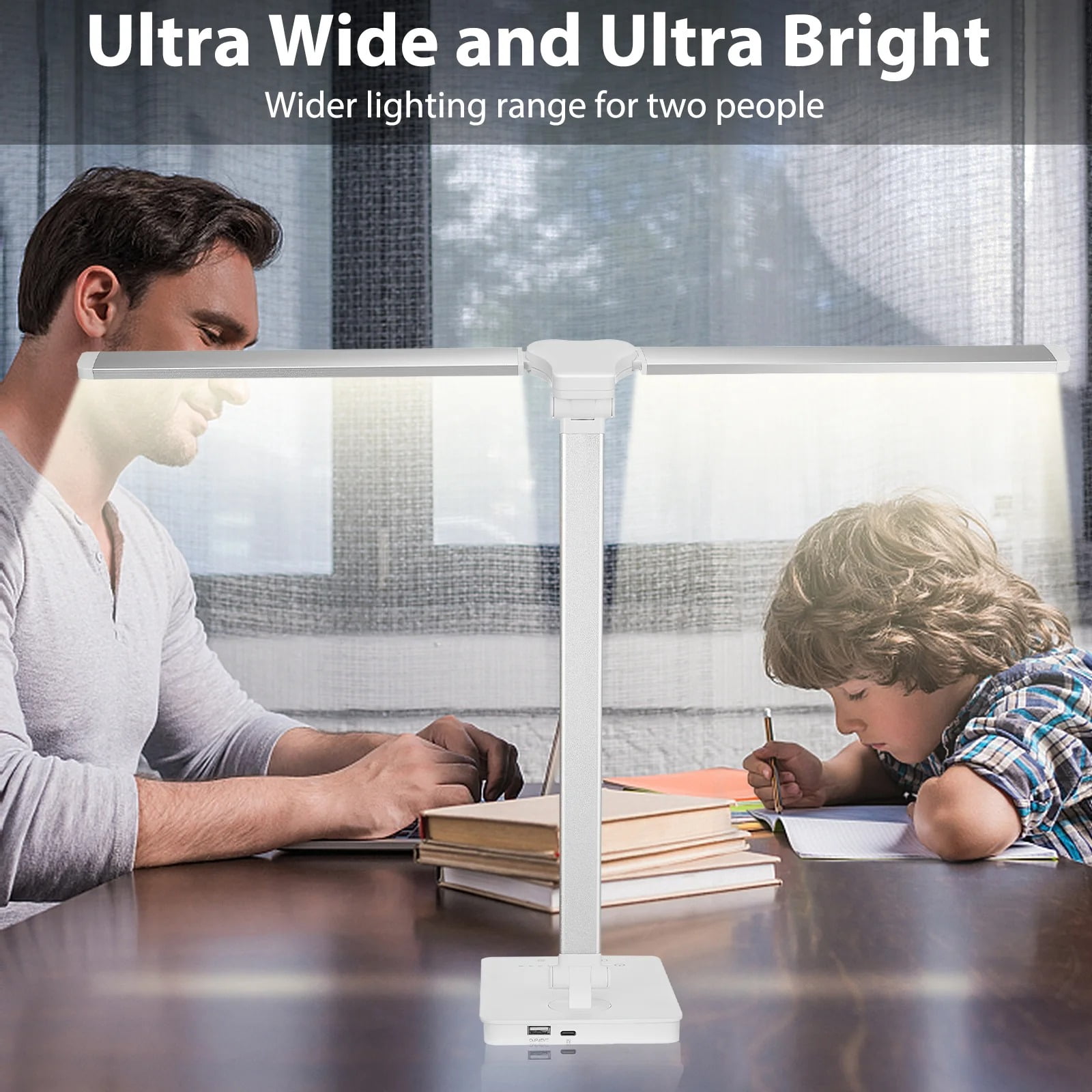 Slssqhz Adjustable Foldable Desk Lamp for Home Office,Double Swing Arm Bright LED Desk Light,Eye-Caring Architect Task Lamp,Touch Control Desktop Lamp Dimmable Table Desk Light for Work/Study/Craft