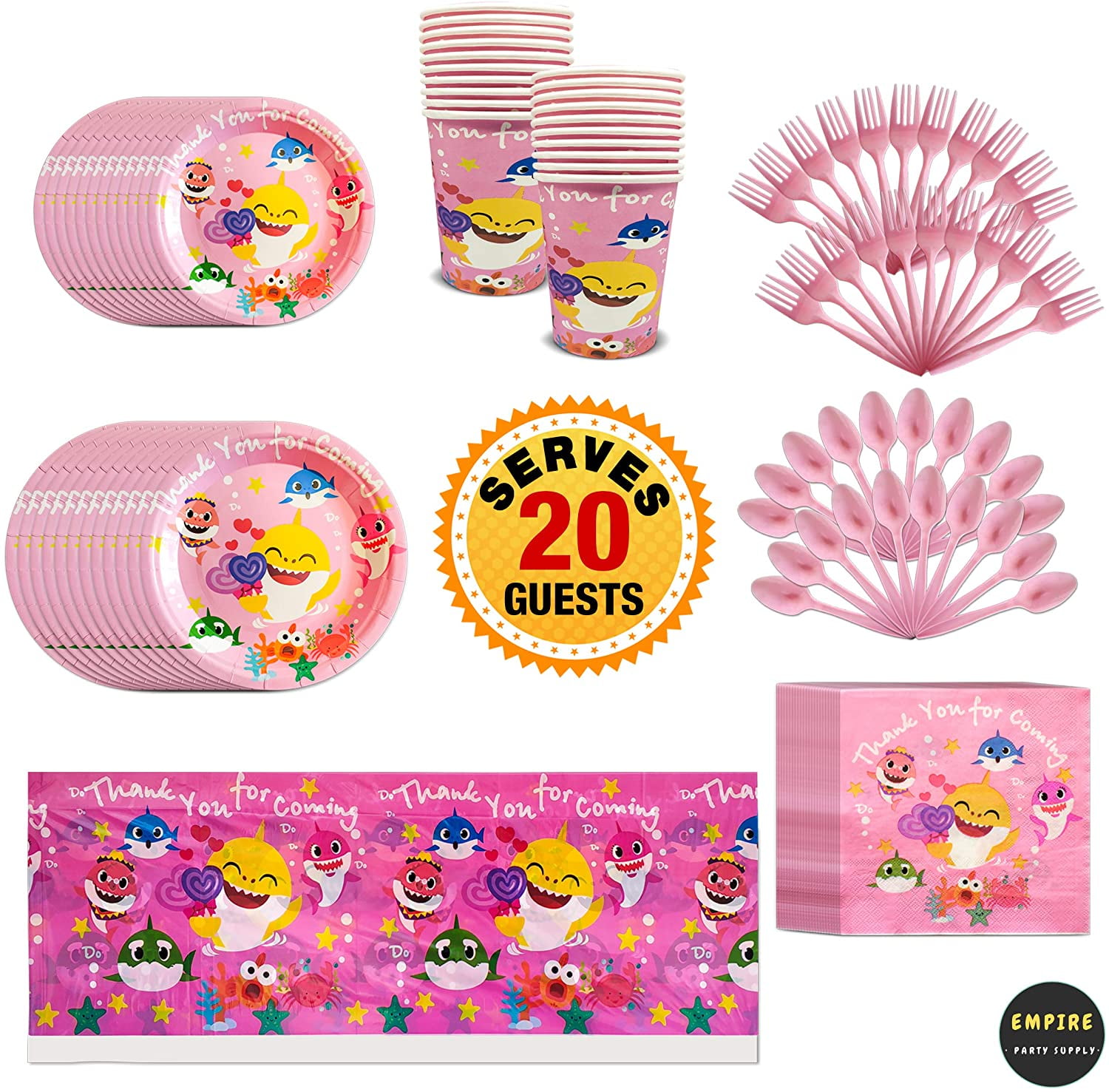 7 Inch Party Paper Plates,10 pcs Cups,20 Pcs Napkins Party Kit For Kids Birthday Carnival Party Supplies Decoration 50 Pcs Baby Cute Shark Pink Theme Party Supplies Set,Shark Party 20 Pcs 9 10 Guests 