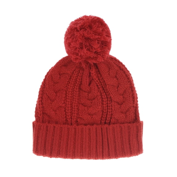 WITHMOONS Knitted Twisted Cable Bobble Pom Beanie Hat CR5170 (Red)