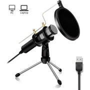 USB Condenser Microphone w/ Tripod Stand, Plug &Play Home Studio Microphone,Condenser Microphone，Dual-Layer Acoustic Filter， for YouTube，Facebook，Skype，Google Search，Podcasting, Games