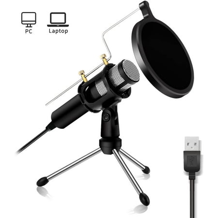 USB Condenser Microphone w/ Tripod Stand, Plug &Play Home Studio Microphone,Condenser Microphone，Dual-Layer Acoustic Filter， for YouTube，Facebook，Skype，Google Search，Podcasting, Games