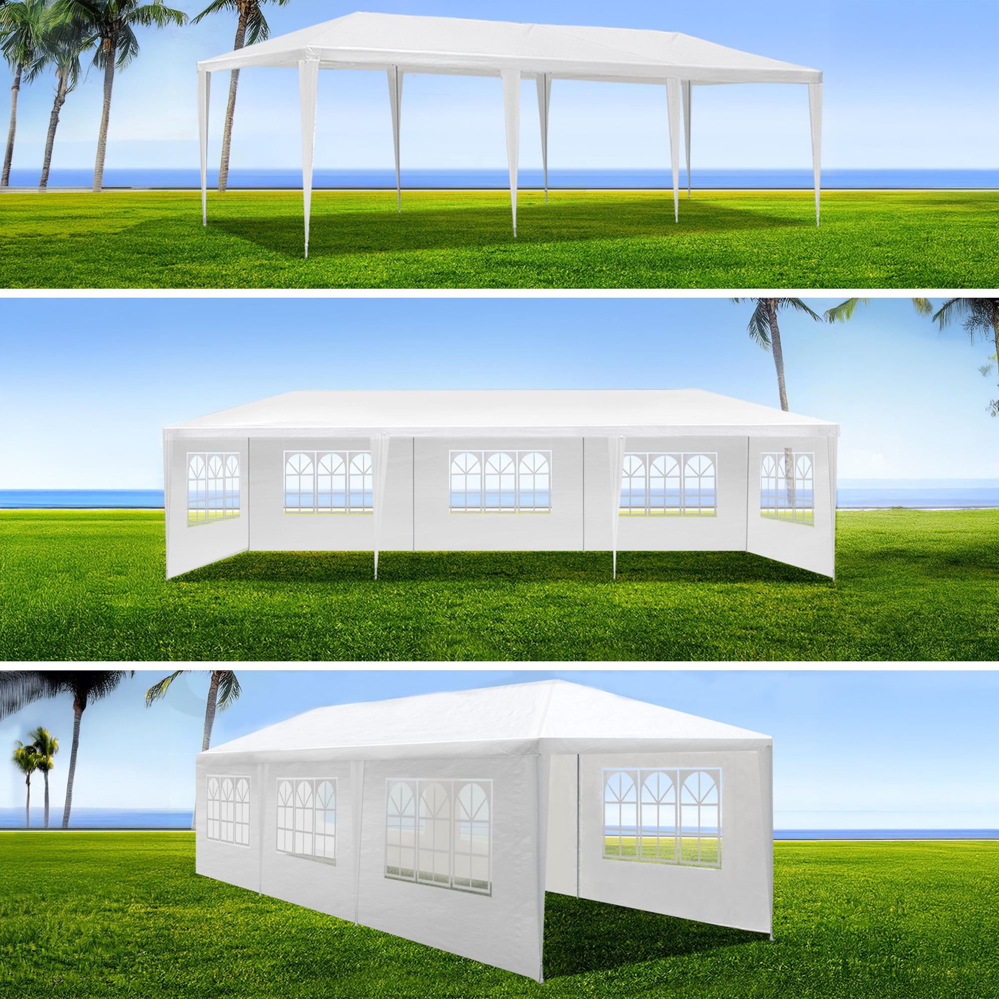 10'x30' Canopy Tent Gazebo Canopy Wedding Party Tent with 8 Removable Sidewalls for Party Wedding Camping,White