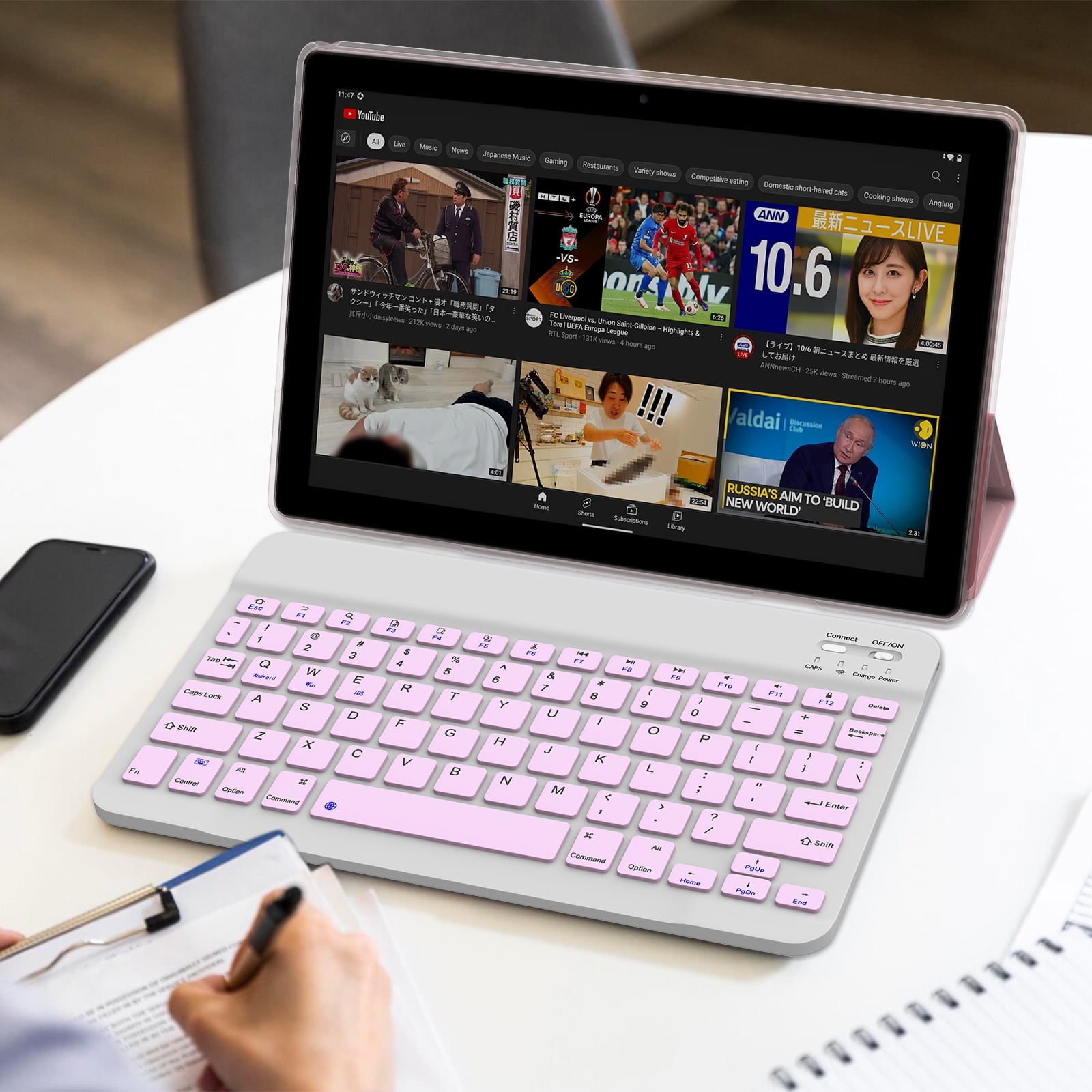 Android 13 Tablet 10 inch Tablets with Keyboard, 10GB RAM 64GB ROM Quad Core Tablet PC, 2 in 1 Tablet include Case Mouse Stylus Film, WiFi, Bluetooth, 6000mAh Battery, HD Screen, GMS Certified, Pink