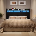 thumbnail image 2 of Amolife King Size Bed Frame, Platform Bed with RGB LED Lights & Charging Station, Velvet Wingback Headboard, Easy Assembly, No Box Spring Needed, Black, 2 of 11