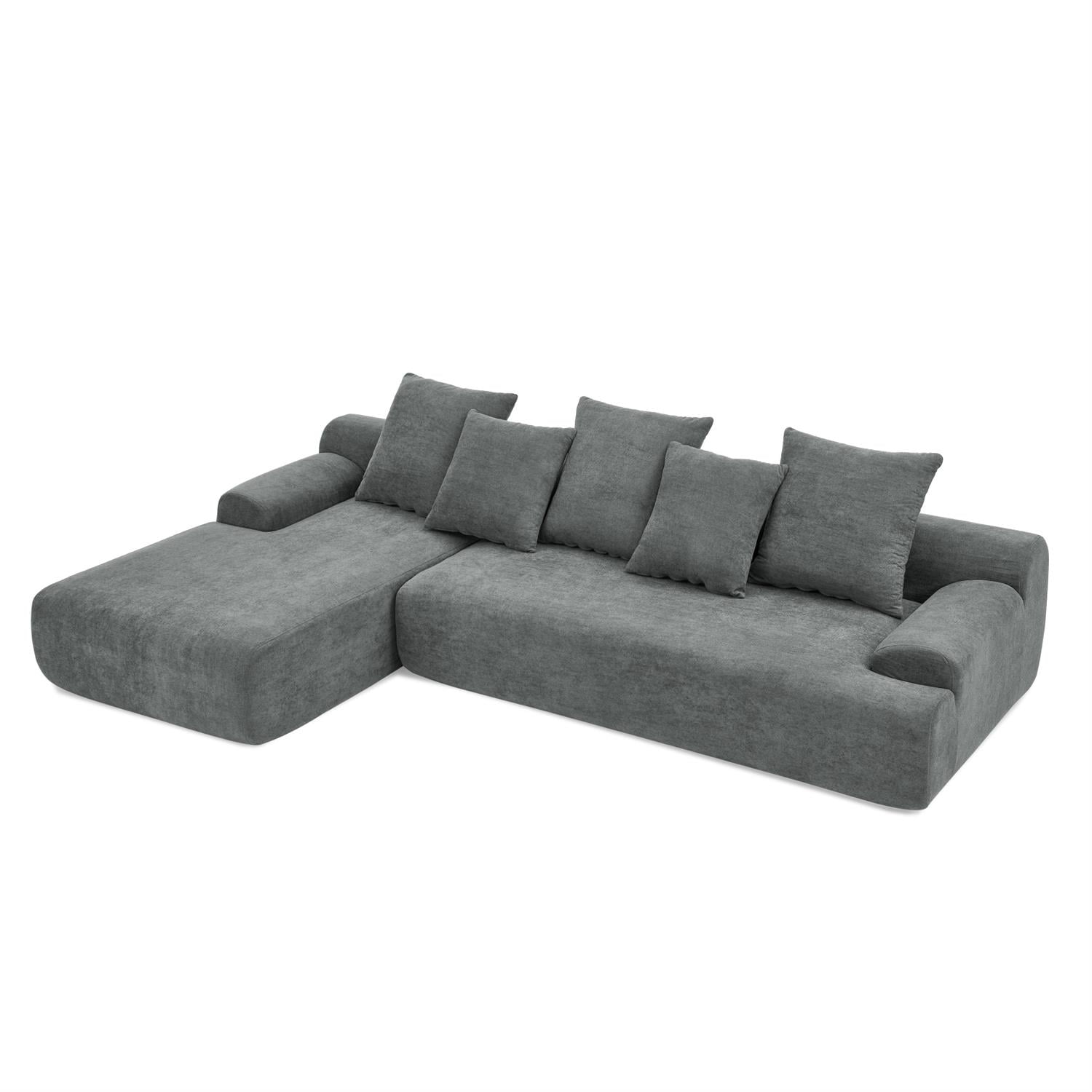 Demi Bonn 110"x67" Velvet L-Shape Sectional Sofa, Modern Upholstered Modular Couch for Living Room/Bedroom Furniture, Gray