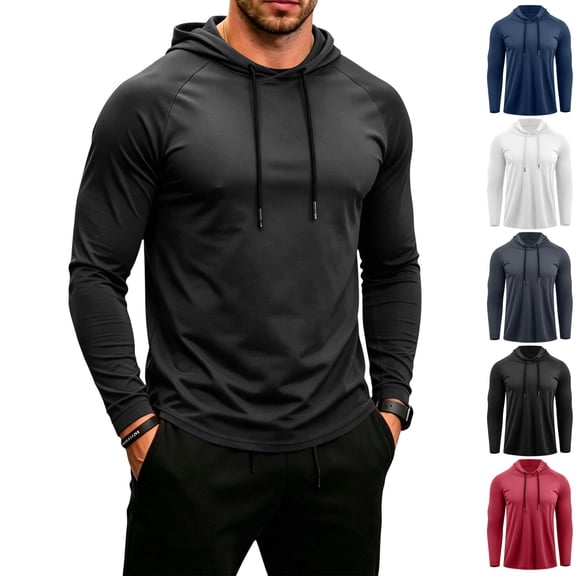 GrmtClth Men's Hoodies Workout Long Sleeve Fishing Shirts UPF 50 Sun Protection Dry Fit Workout Athletic Gym Hooded M