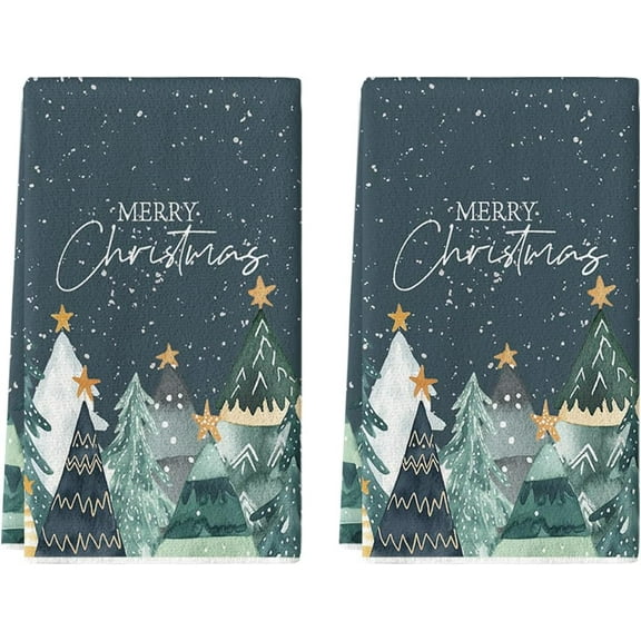 Star Xmas Tree Merry Christmas Kitchen Towels Dish Towels, 16x24 Inch Farmhouse Holiday Snowflake Winter Decoration Cleaning Set of 2