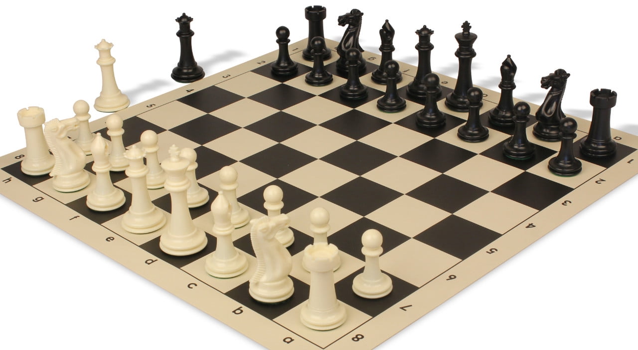 Executive Plastic Chess Set Black & Ivory Pieces - 3.875 King