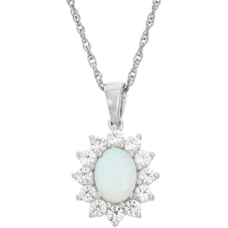 Created Opal and White Sapphire Sterling Silver Oval Halo Pendant, 18